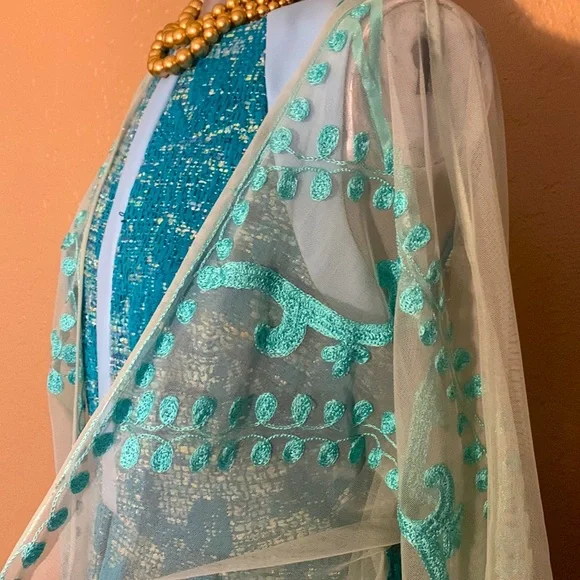 Quinn Accessories | Nwt Quinn Green Embroidered Tassled Shawl/Wrap. Sz S/M | Color: Blue/Green | Size: S/M | Bonaespinoza123'S Closet